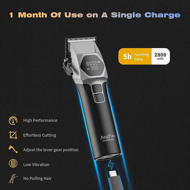 ANGFAN Professional Cordless Hair Clippers for Men - 8000RPM 5-Speed Motor with 440C Black Oxide Blades, Barber Clippers Kit with Charging Dock & 8 Guards,Salon Grade Hair Cutting Set for Barbers - Image 5