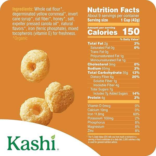 Kashi Breakfast Cereal, Organic, Whole Grain, Honey Toasted, 13.6oz Box (1 Box) - Image 2