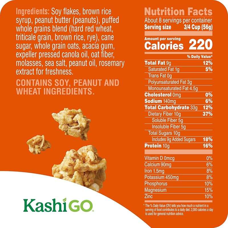 Kashi GO Protein Cereal, 10g Protein, 10g Fiber, Peanut Butter Crunch, 16.9oz Box (1 Box) - Image 2