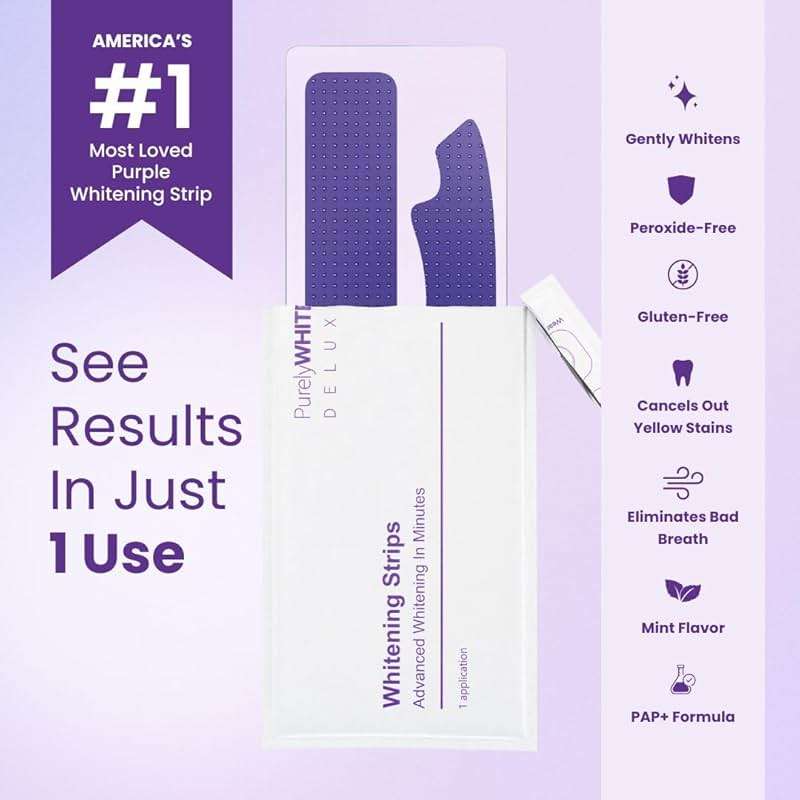 PurelyWHITE | Purple Whitening Strips | Teeth Whitener, Peroxide-Free, Enamel Safe, Deep Stains Removal - Flouride-Free Teeth Whitening (28 Strips) - Image 2