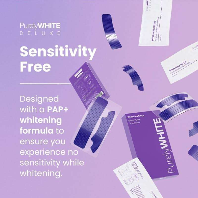 PurelyWHITE | Purple Whitening Strips | Teeth Whitener, Peroxide-Free, Enamel Safe, Deep Stains Removal - Flouride-Free Teeth Whitening (28 Strips) - Image 3