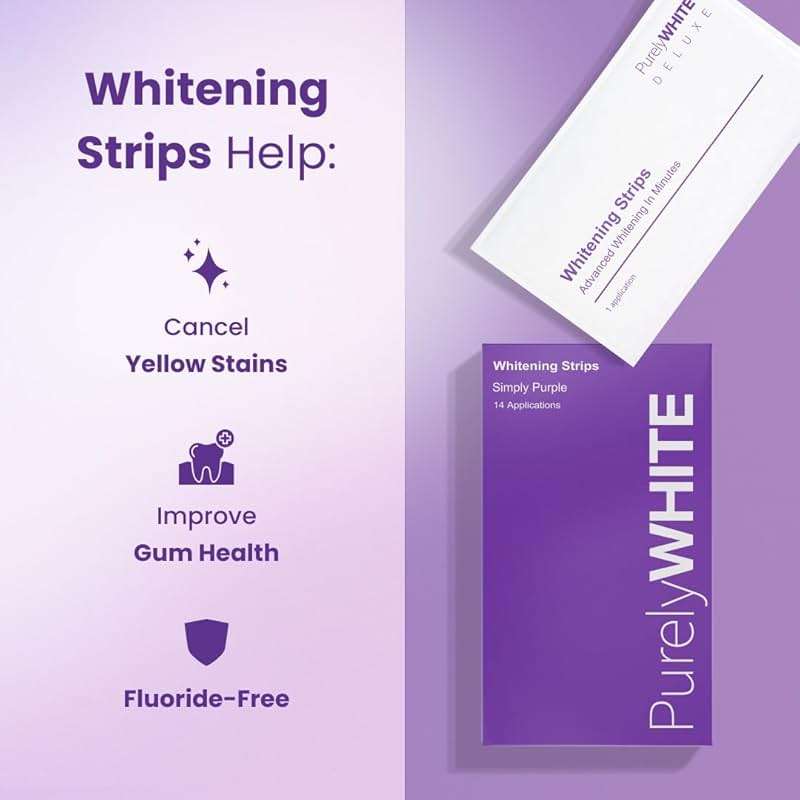 PurelyWHITE | Purple Whitening Strips | Teeth Whitener, Peroxide-Free, Enamel Safe, Deep Stains Removal - Flouride-Free Teeth Whitening (28 Strips) - Image 4