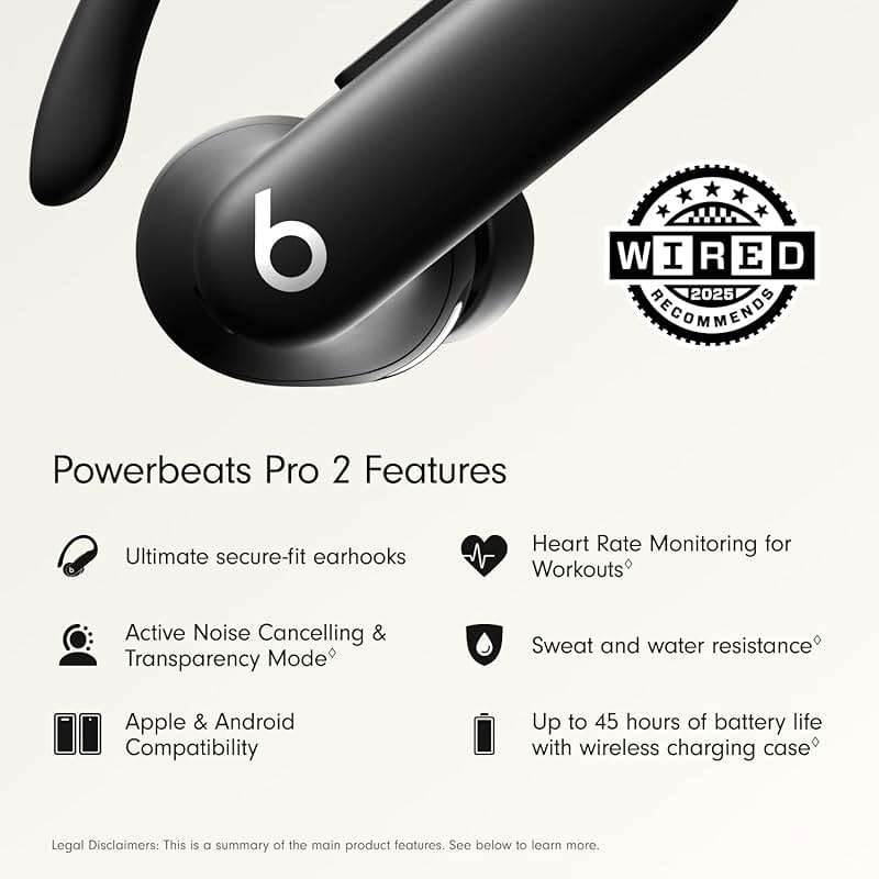 Beats Powerbeats Pro 2 - Wireless Noise Cancelling Workout Earbuds with Secure- Fit Earhooks, Up to 45-Hour Battery with Charging Case, Sweat & Water Resistant, Heart Rate Monitoring - Jet Black - Image 2