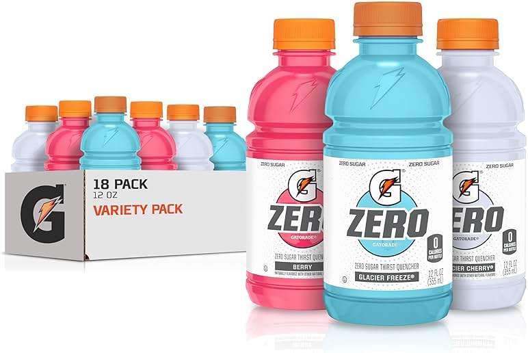 Gatorade G Zero Sports Drink, Glacier Freeze, Glacier Cherry, Berry Variety Pack, 12 Fl Oz (Pack of 18) - Image 1