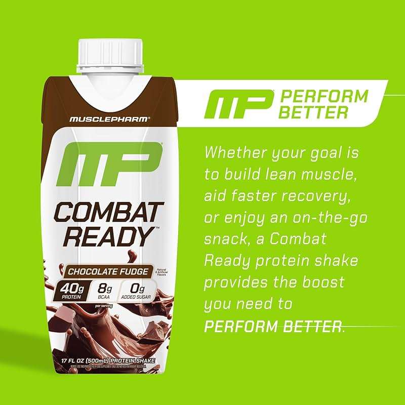 MusclePharm Combat Ready High Protein Shakes Ready to Drink, 40g Protein, 8g BCAAs, 8.7g Glutamine, 5g Fiber, No Added Sugar, Gluten Free, Liquid, Chocolate Fudge, 17 Fl Oz Bottle (Pack of 12) - Image 3