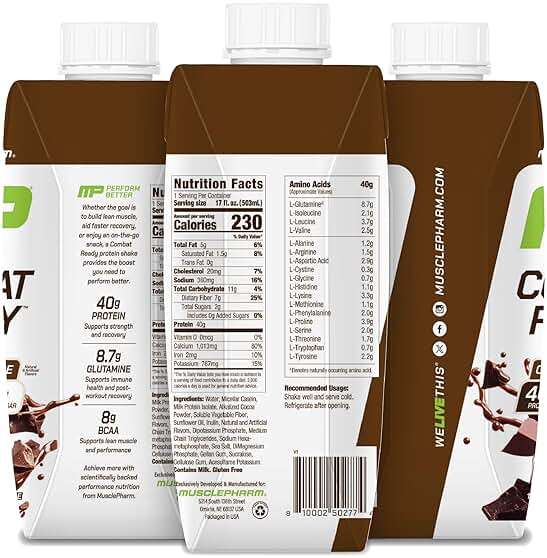 MusclePharm Combat Ready High Protein Shakes Ready to Drink, 40g Protein, 8g BCAAs, 8.7g Glutamine, 5g Fiber, No Added Sugar, Gluten Free, Liquid, Chocolate Fudge, 17 Fl Oz Bottle (Pack of 12) - Image 9