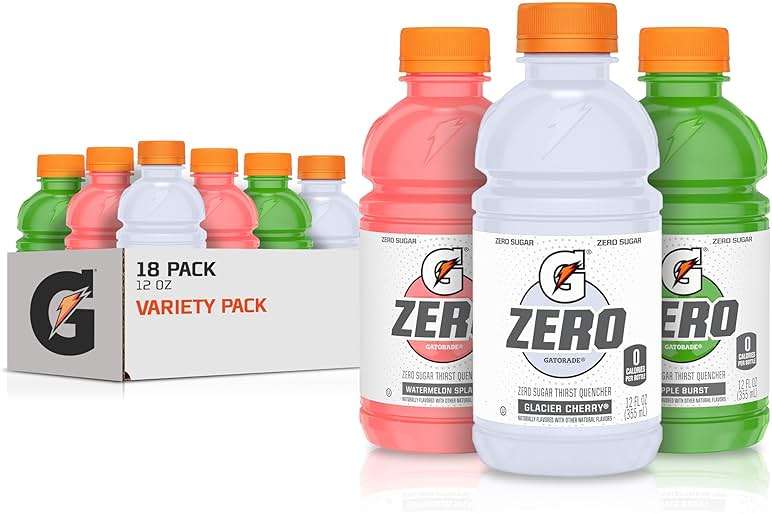 Gatorade G Zero Sports Drink, Glacier Cherry, Watermelon Splash, Apple Burst Variety Pack, 12 Fl Oz (Pack of 18) - Image 1