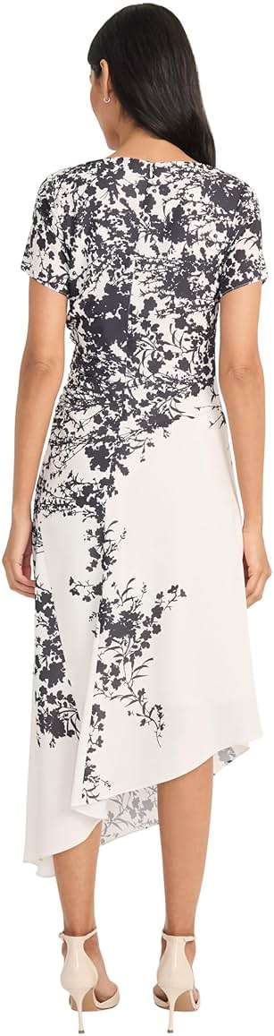 Maggy London Women's Women's Ruched Waist Asymmetrical Midi Dress - Boat Neck Short Sleeve - Special Occasion Wedding Guest Dress - Image 3