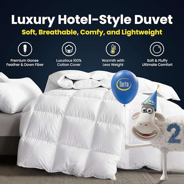 Serta Goose Feathers Down Fiber Comforter Queen Size Duvet Insert,100% Cotton Cover,Hotel Luxury Hypoallergenic Comforter 58oz All Season Medium Warmth 90 x 90 in White - Image 2