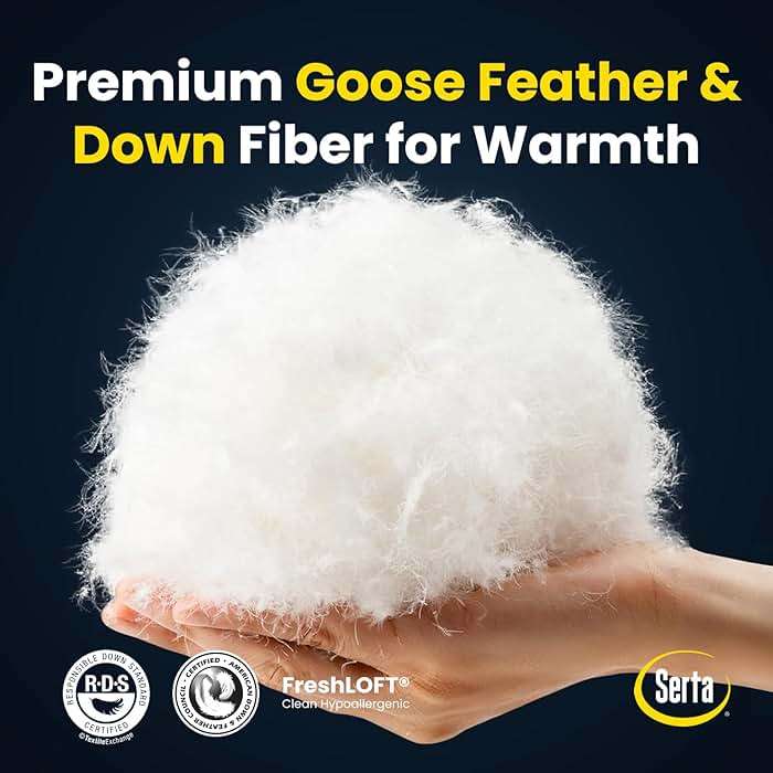 Serta Goose Feathers Down Fiber Comforter Queen Size Duvet Insert,100% Cotton Cover,Hotel Luxury Hypoallergenic Comforter 58oz All Season Medium Warmth 90 x 90 in White - Image 3