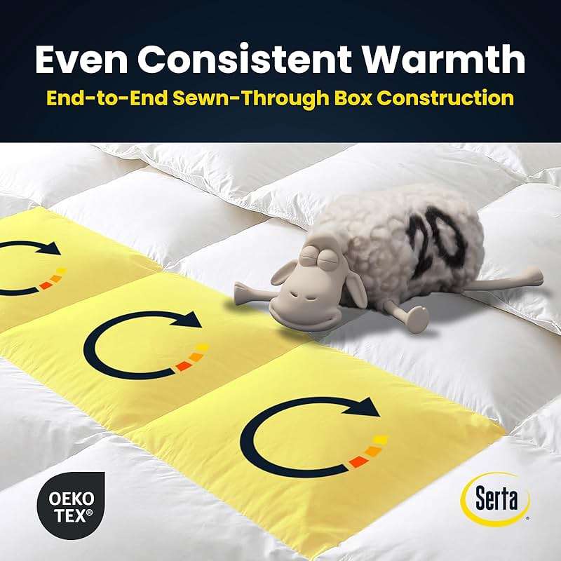 Serta Goose Feathers Down Fiber Comforter Queen Size Duvet Insert,100% Cotton Cover,Hotel Luxury Hypoallergenic Comforter 58oz All Season Medium Warmth 90 x 90 in White - Image 4