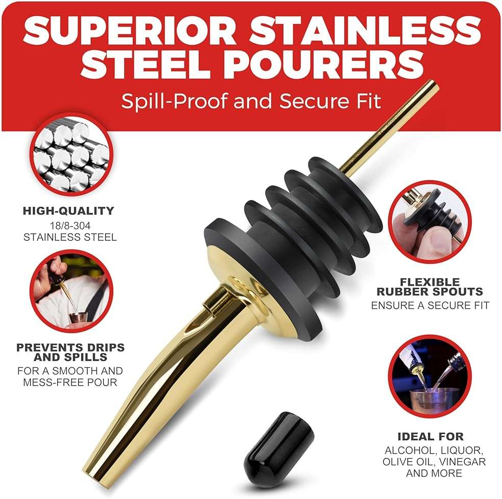 48 Pack Stainless Steel Bottle Pourers for Alcohol, Liquor, and Wine - Bar Accessories, Spouts for Bottles and Dispensers (gold) - Image 4