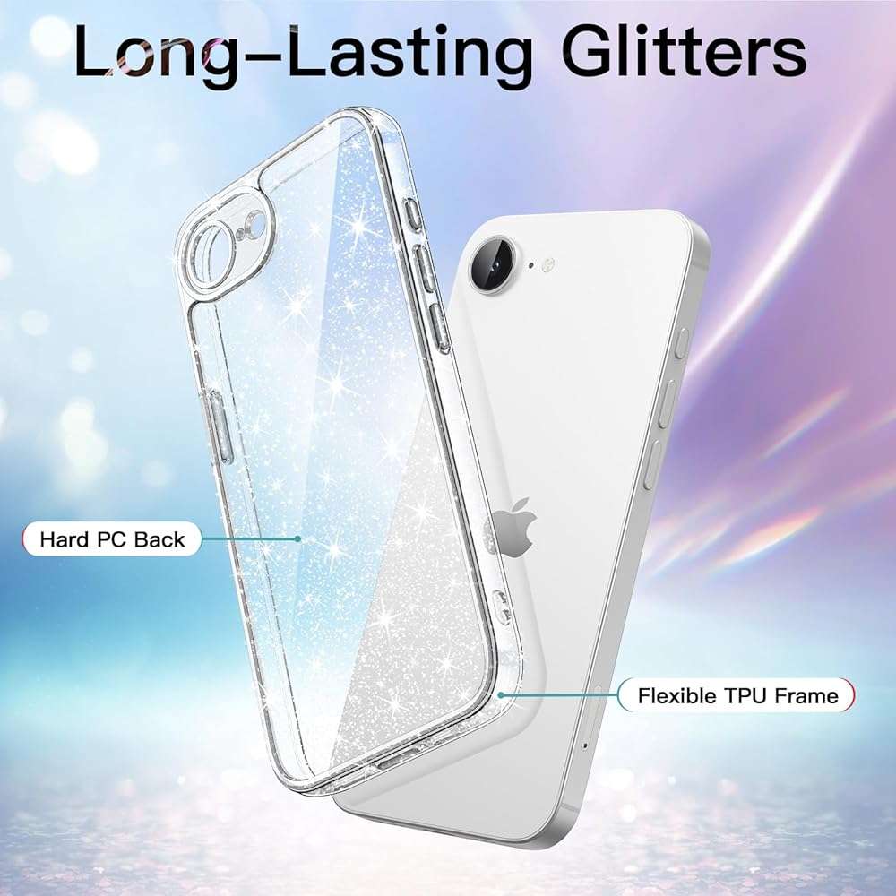 JETech Glitter Case for iPhone 17e (2026) / iPhone 16e, Bling Sparkle Shockproof Phone Bumper Cover, Cute Sparkly for Women and Girls, 6.1-Inch Display (Clear) - Image 3