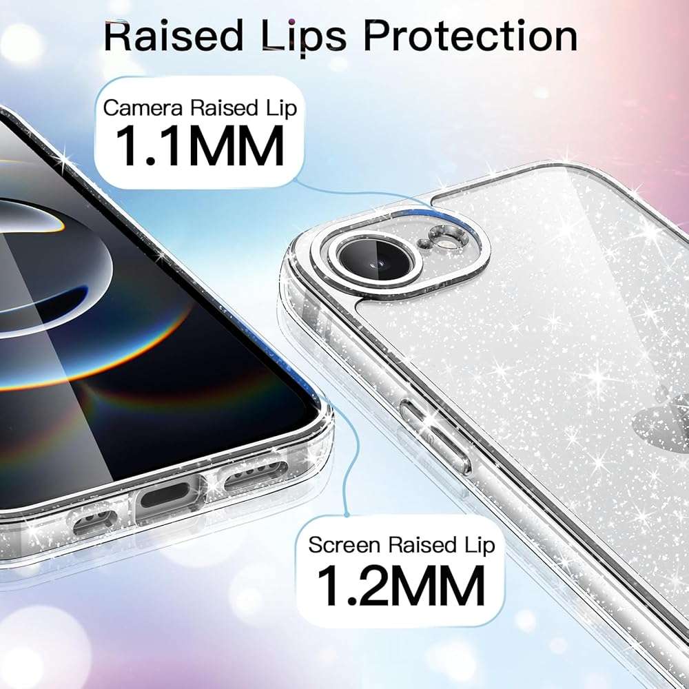 JETech Glitter Case for iPhone 17e (2026) / iPhone 16e, Bling Sparkle Shockproof Phone Bumper Cover, Cute Sparkly for Women and Girls, 6.1-Inch Display (Clear) - Image 4