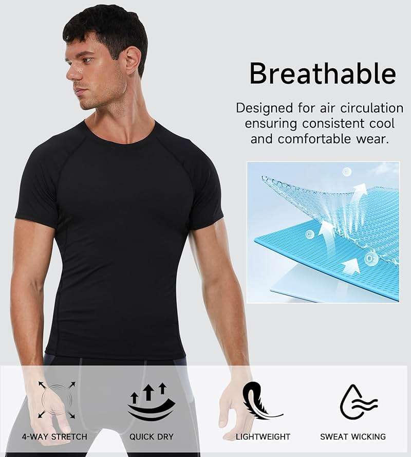 Men's Compression Shirts Short Sleeve Athletic Workout T-Shirts Sports Top Cool Dry Active Undershirt Performance Base Layer - Image 4