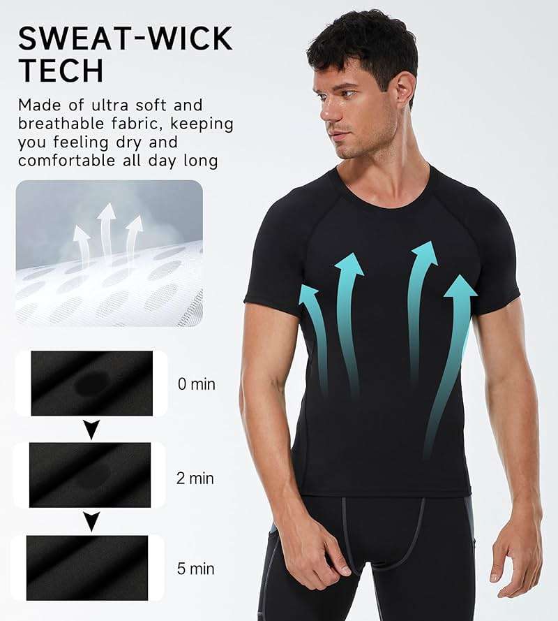 Men's Compression Shirts Short Sleeve Athletic Workout T-Shirts Sports Top Cool Dry Active Undershirt Performance Base Layer - Image 5