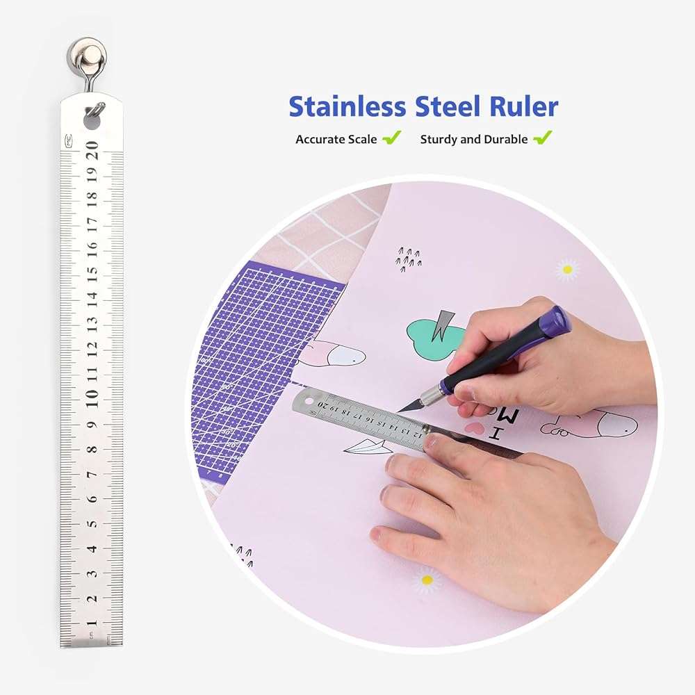 EHDIS Exacto Knife Set Utility Craft Precision Hobby Knife Tool with Cutting Mat,6 inch Vinyl Squeegee, Steel Ruler, for Sewing Crafts Hobby Fabric Precision Scrapbooking Project (Purple) - Image 5