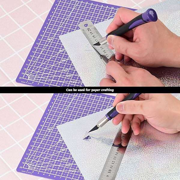 EHDIS Exacto Knife Set Utility Craft Precision Hobby Knife Tool with Cutting Mat,6 inch Vinyl Squeegee, Steel Ruler, for Sewing Crafts Hobby Fabric Precision Scrapbooking Project (Purple) - Image 6