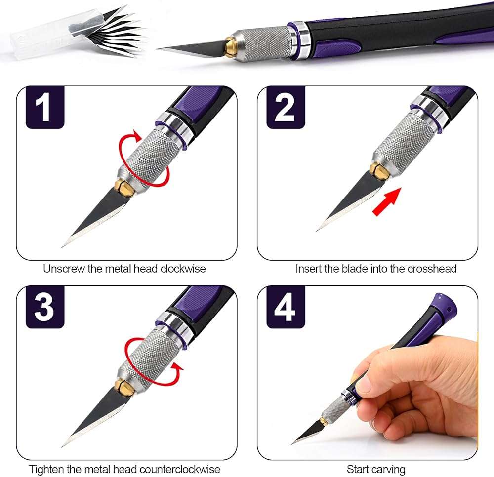 EHDIS Exacto Knife Set Utility Craft Precision Hobby Knife Tool with Cutting Mat,6 inch Vinyl Squeegee, Steel Ruler, for Sewing Crafts Hobby Fabric Precision Scrapbooking Project (Purple) - Image 8