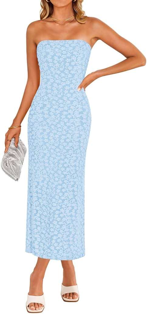 ZESICA Women's 2026 Summer Floral Strapless Bodycon Midi Dress Off Shoulder Beach Formal Cocktail Wedding Guest Long Dresses - Image 1