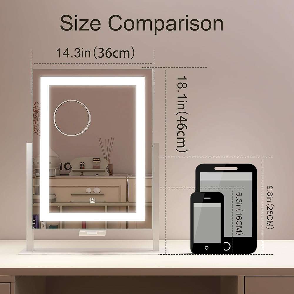 STARLEAD 16" x 12" Makeup Mirror with Lights and 10X Magnification, 3-Color Dimmable LED Lighting & Touch Control for Travel/Dressing Room - Image 2