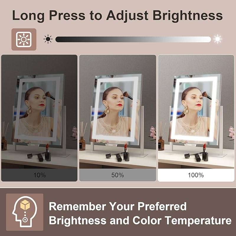 STARLEAD 16" x 12" Makeup Mirror with Lights and 10X Magnification, 3-Color Dimmable LED Lighting & Touch Control for Travel/Dressing Room - Image 6
