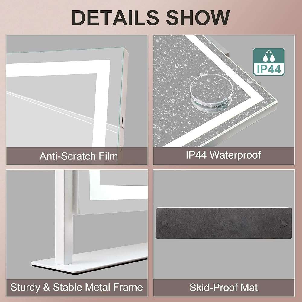STARLEAD 16" x 12" Makeup Mirror with Lights and 10X Magnification, 3-Color Dimmable LED Lighting & Touch Control for Travel/Dressing Room - Image 8