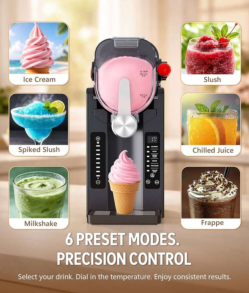 BKPPM Slushie Machine: No Ice Needed Slushy Machine for Home, 6 Preset, Real-Time Temp Display, Auto-Clean | Frozen Margaritas, Cocktails, Frappés, Ice Cream, Smoothies, Milkshakes,Summer Parties - Image 2