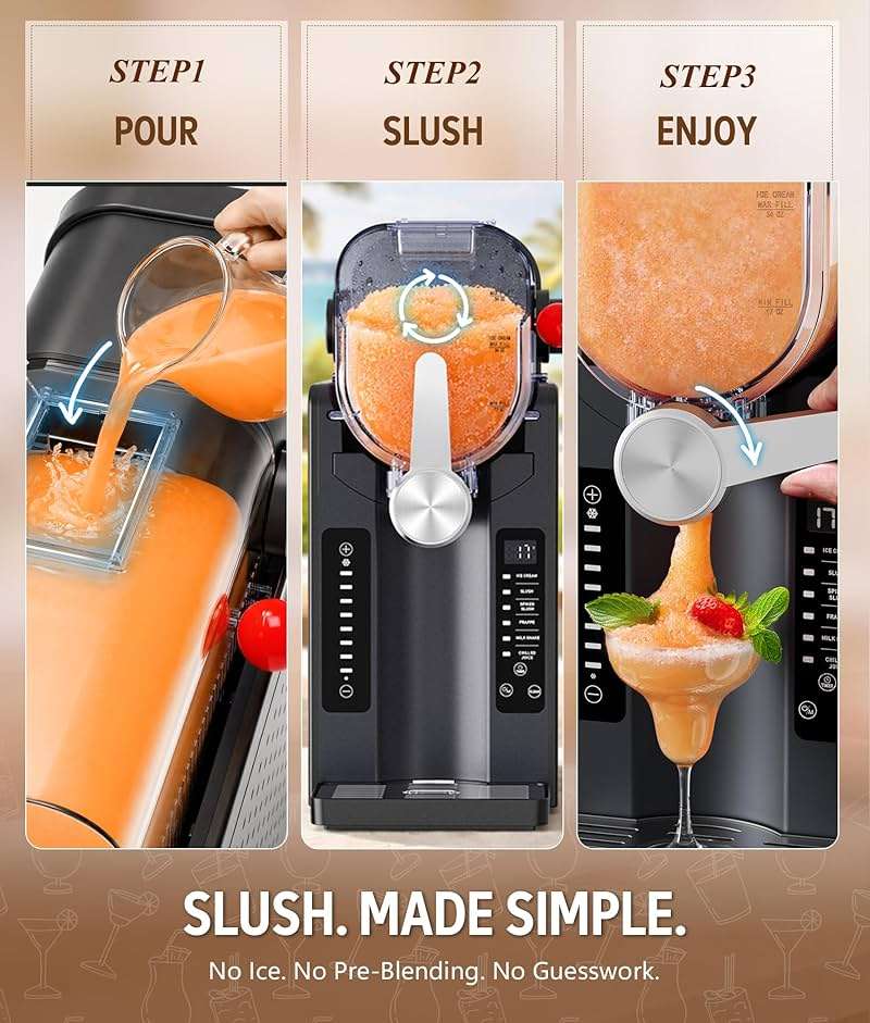 BKPPM Slushie Machine: No Ice Needed Slushy Machine for Home, 6 Preset, Real-Time Temp Display, Auto-Clean | Frozen Margaritas, Cocktails, Frappés, Ice Cream, Smoothies, Milkshakes,Summer Parties - Image 4