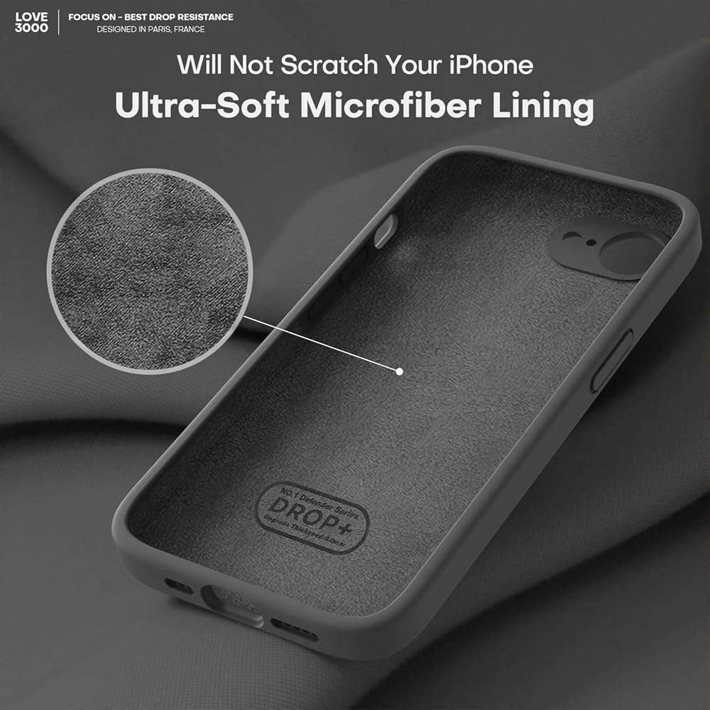 LOVE 3000 Designed for iPhone 16e/17e Case, Premium Silicone with [Soft Anti-Scratch Microfiber Lining] Shockproof Protective Phone Case for Men Women Girls 6.1", Black - Image 5