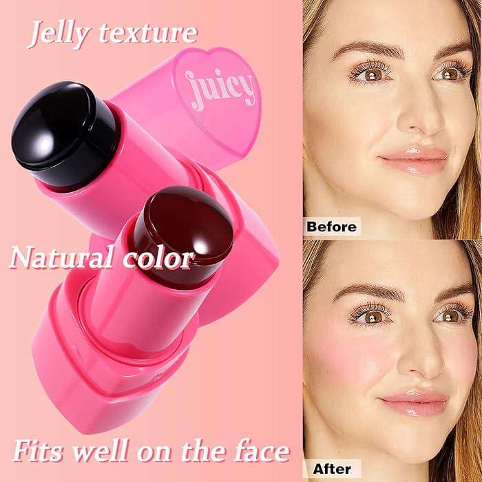 Water Jelly Tint Blush, 3-In-1 Multi-Use Blush Cream Blush Stick for Eyes, Cheeks & Lips, Hydrating & Bouncy Jelly Texture, Blends Perfect for Skin Portable Multipurpose Long Lasting Waterproof(01, s) - Image 3