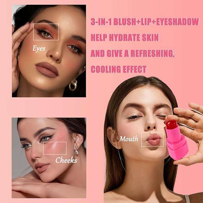 Water Jelly Tint Blush, 3-In-1 Multi-Use Blush Cream Blush Stick for Eyes, Cheeks & Lips, Hydrating & Bouncy Jelly Texture, Blends Perfect for Skin Portable Multipurpose Long Lasting Waterproof(01, s) - Image 5