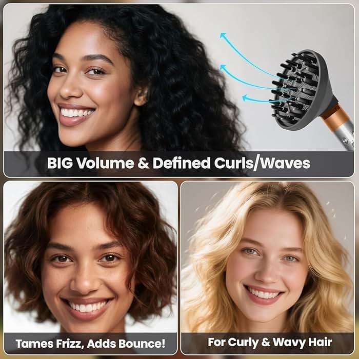 Upgraded Large Diffuser Attachment for Dyson Airwrap Styler HS01/HS05/HS08- Hair Diffuser Nozzle to Dryer Faster & Define Curls & Wave & Thick Hair,Hair Dryer Diffuser Attachment,Grey | Fast Drying for Thick Natural Curls, Frizz-Free with Deep Pins, Root Volume & Bounce, Heat-Resistant Nylon Fiberglass - Image 2