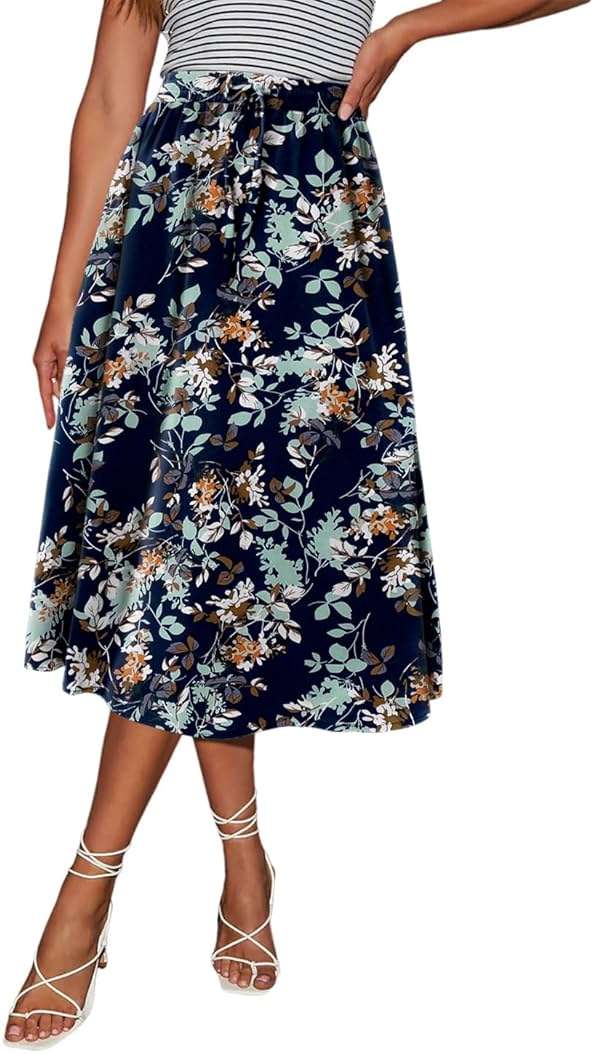 Magritta Women's Print Midi Skirt with Pocket Elastic High Waist 2026 Trendy A-Line Bohe Leopardr Swing Skirts for Women - Image 3