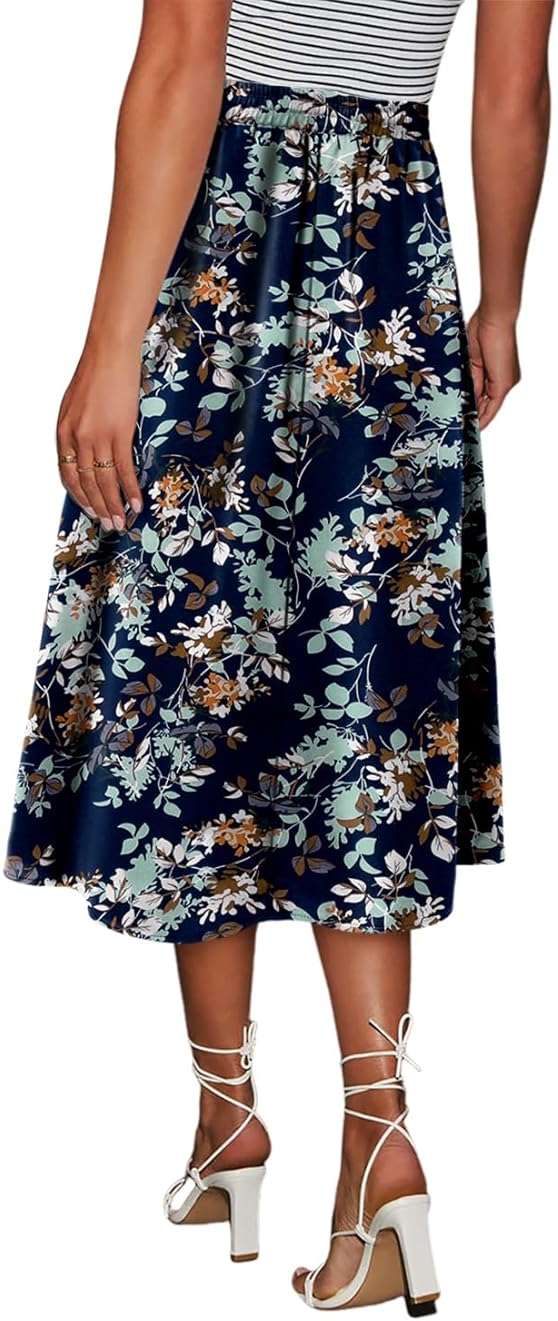 Magritta Women's Print Midi Skirt with Pocket Elastic High Waist 2026 Trendy A-Line Bohe Leopardr Swing Skirts for Women - Image 4