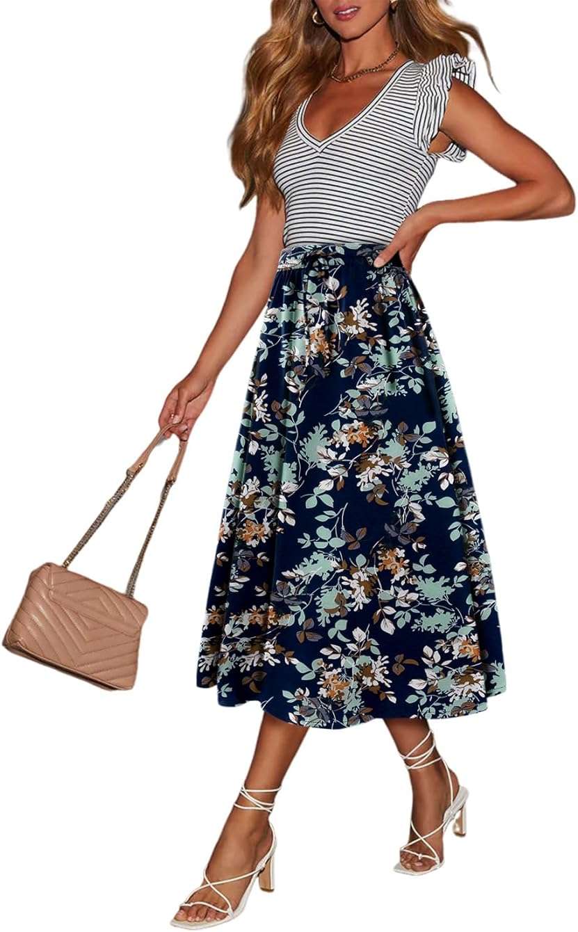 Magritta Women's Print Midi Skirt with Pocket Elastic High Waist 2026 Trendy A-Line Bohe Leopardr Swing Skirts for Women - Image 5