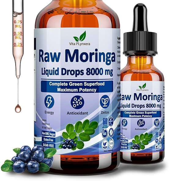 Raw Moringa Liquid Drops 8000 mg, Organic Moringa Oleifera Leaf Extract w. Supergreens Blend of Wheatgrass, Barley Grass for Antioxidant, Energy & Immune, High Potency Than Capsules Powder - Image 1