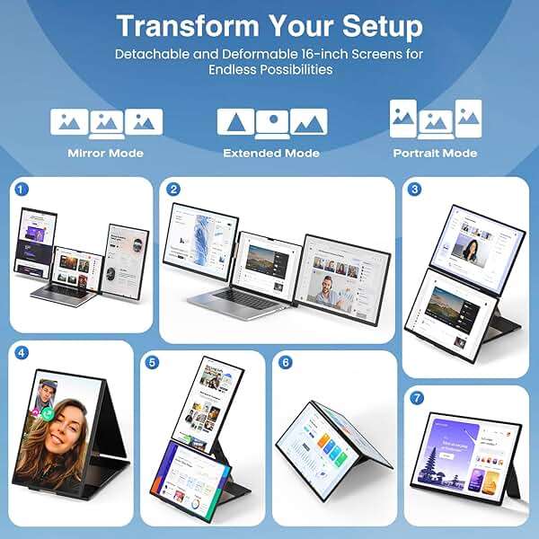 FLYTOCCA 16" Laptop Screen Extender, Updated 1200P FHD Portable Monitor with 16:10 Aspect Ratio Screen, Rotation Detachable Screen, Laptop Monitor Extender Compatible with Windows, Mac, Chrome - Image 3