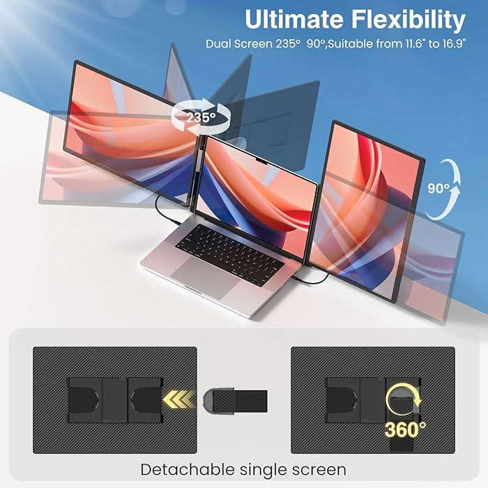 FLYTOCCA 16" Laptop Screen Extender, Updated 1200P FHD Portable Monitor with 16:10 Aspect Ratio Screen, Rotation Detachable Screen, Laptop Monitor Extender Compatible with Windows, Mac, Chrome - Image 4