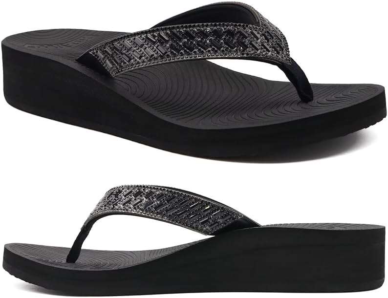 KuaiLu Women's Rhinestone Platform Arch Support Flip Flop Sandals - Image 1