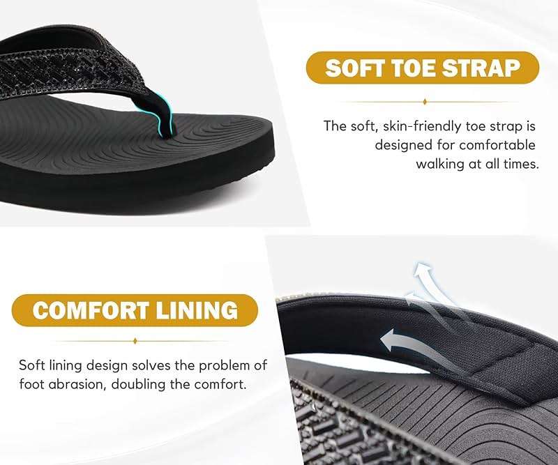 KuaiLu Women's Rhinestone Platform Arch Support Flip Flop Sandals - Image 4
