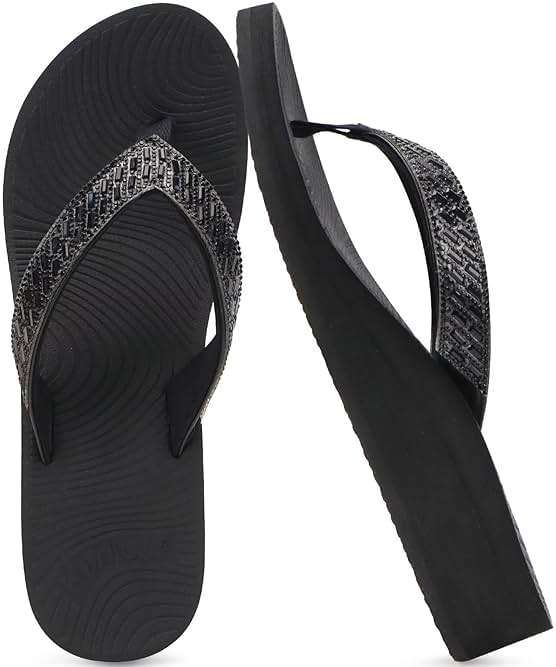 KuaiLu Women's Rhinestone Platform Arch Support Flip Flop Sandals - Image 7