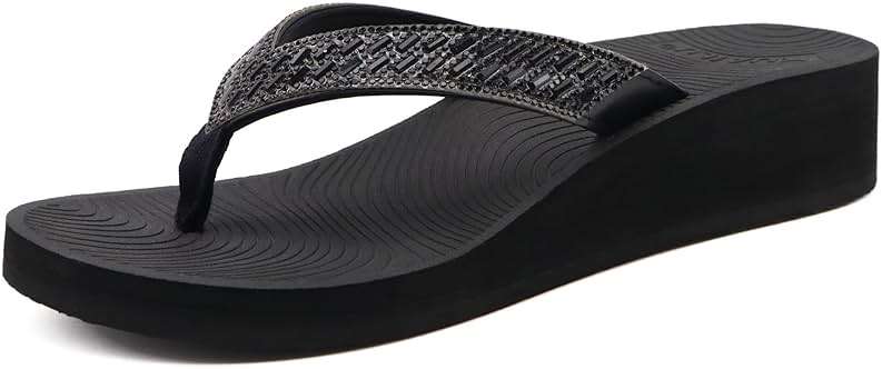 KuaiLu Women's Rhinestone Platform Arch Support Flip Flop Sandals - Image 8