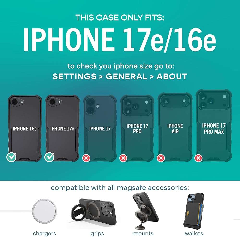 Smartish® iPhone 17e/16e MagSafe Case - Gripzilla Protective Magnetic Case for Men [Rugged + Tough] Military Grade Heavy Duty Grip Armor - Drop Tested for iPhone 17e/16e - Black Tie Affair - Image 5