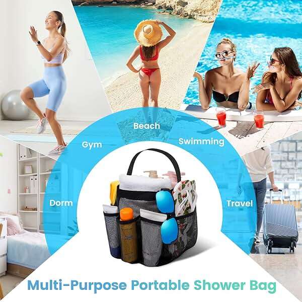 Mesh Shower Caddy Portable for College Dorm Room Essentials for Girls with 9 Pockets,Large-Capacity Shower Basket,Quick Dry Toiletry Tote Bag for Women,Outdoor Gym,Travel,Swim,Beach Camping Essentials - Image 6