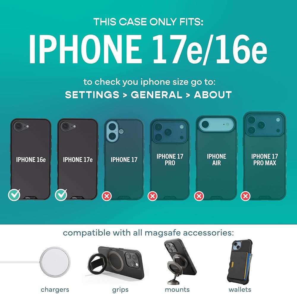 Smartish® iPhone 17e/16e MagSafe Case - Gripmunk Magnetic Slim Case [Lightweight + Protective] Drop Tested Thin Grip Cover with Microfiber Lining for Apple iPhone 17e/16e - Blues on the Green - Image 5
