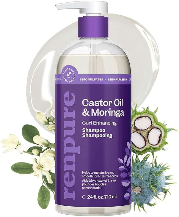 Renpure Moringa & Castor Shampoo, Plant-Based - Curl Enhancing - For Moisturized, Manageable & Smooth Curls - With Castor & Moringa Seed Oil - For Wavy To Curly Hair - 24 Fl Oz - Image 1