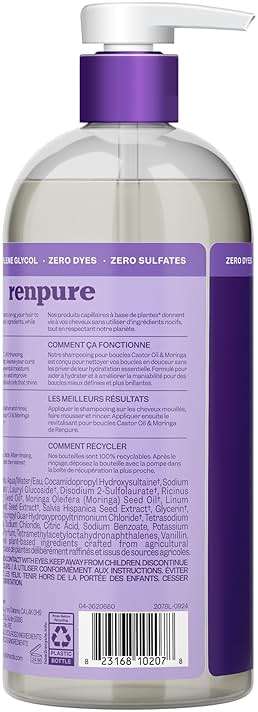 Renpure Moringa & Castor Shampoo, Plant-Based - Curl Enhancing - For Moisturized, Manageable & Smooth Curls - With Castor & Moringa Seed Oil - For Wavy To Curly Hair - 24 Fl Oz - Image 2