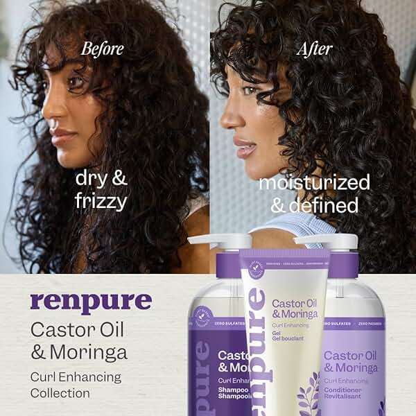 Renpure Moringa & Castor Shampoo, Plant-Based - Curl Enhancing - For Moisturized, Manageable & Smooth Curls - With Castor & Moringa Seed Oil - For Wavy To Curly Hair - 24 Fl Oz - Image 3