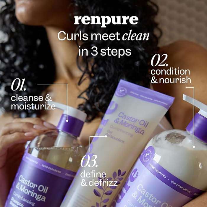 Renpure Moringa & Castor Shampoo, Plant-Based - Curl Enhancing - For Moisturized, Manageable & Smooth Curls - With Castor & Moringa Seed Oil - For Wavy To Curly Hair - 24 Fl Oz - Image 6